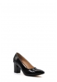 MirgeShoes Siyah Kadın Kalın Topuklu Rugan Ayakkabı İçi Dışı Hakiki Deri MRG01194261574