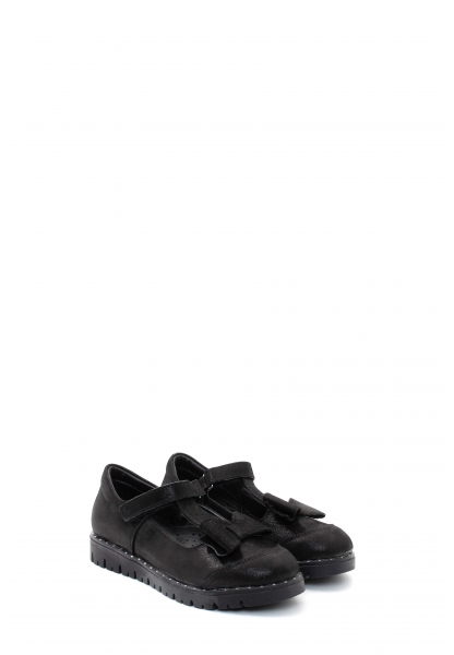 MirgeShoes Siyah Kız Çocuk Casual Ayakkabı İçi Dışı Hakiki Deri Saten MRG0196724324