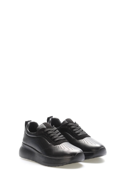 MirgeShoes Siyah Bağcıklı Kadın Casual Ayakkabı İçi Dışı Hakiki Deri MRG0111122611227