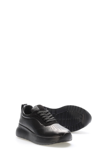 MirgeShoes Siyah Bağcıklı Kadın Casual Ayakkabı İçi Dışı Hakiki Deri MRG0111122611227