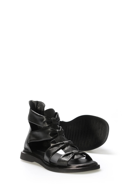 MirgeShoes Kadın Sandalet İçi Dışı Hakiki Deri Siyah  MRG01254261333