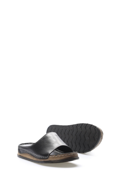 MirgeShoes Kadın Terlik İçi Dışı Hakiki Deri Siyah  MRG011102261526