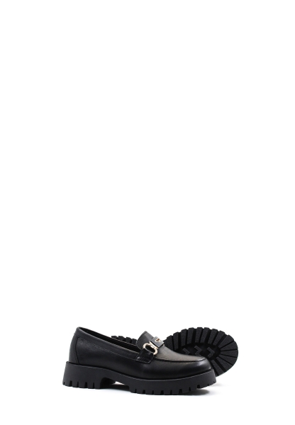 MirgeShoes Siyah Bağcıksız Kadın Casual Ayakkabı İçi Dışı Hakiki Deri MRG0171126121072