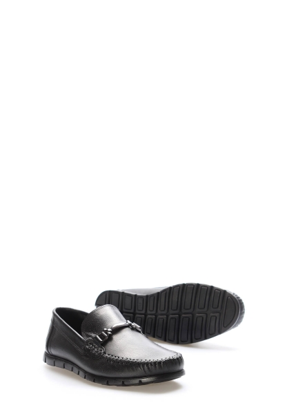 MirgeShoes Siyah Tokalı Erkek Loafer Ayakkabı İçi Dışı Hakiki Deri MRG0175813323