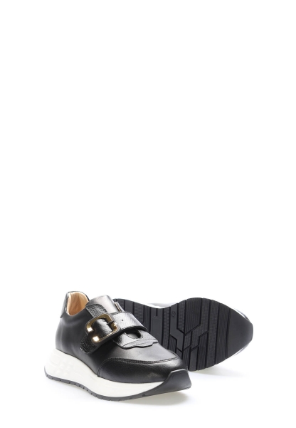 MirgeShoes Siyah Bantlı Kadın Casual Ayakkabı İçi Dışı Hakiki Deri MRG01140ZA81014