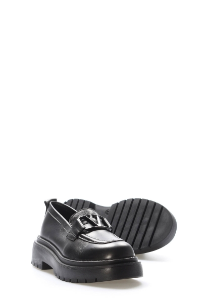 MirgeShoes Siyah Bağcıksız Kadın Casual Ayakkabı İçi Dışı Hakiki Deri MRG012942612264