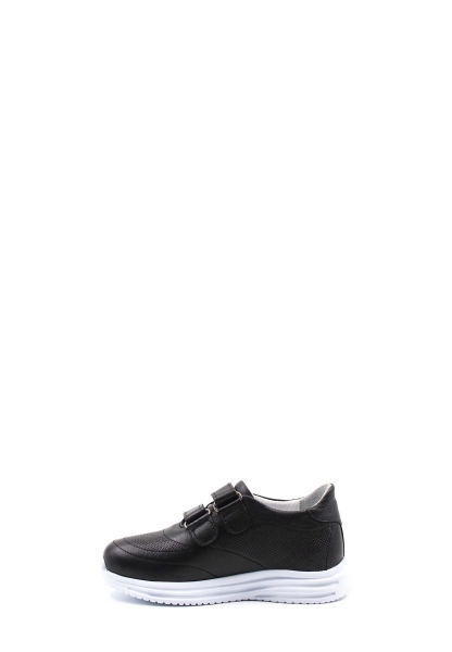 MirgeShoes Siyah Unisex Çocuk Cırtcırtlı Casual Ayakkabı İçi Dışı Hakiki Deri MRG0128624314226