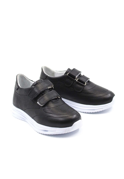 MirgeShoes Siyah Unisex Çocuk Cırtcırtlı Casual Ayakkabı İçi Dışı Hakiki Deri MRG0128624314226