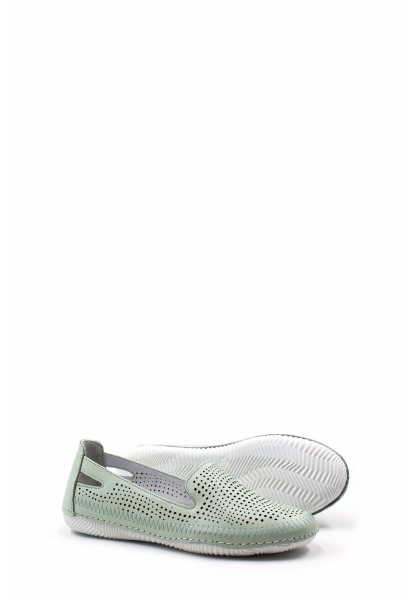 MirgeShoes Su-Yeşili Bağcıksız Kadın Casual Ayakkabı İçi Dışı Hakiki Deri MRG01266261319