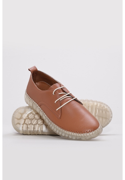 MirgeShoes Taba Bağcıklı Kadın Casual Ayakkabı İçi Dışı Hakiki Deri MRG017392615283