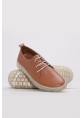MirgeShoes Taba Bağcıklı Kadın Casual Ayakkabı İçi Dışı Hakiki Deri MRG017392615283