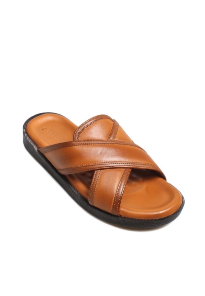 MirgeShoes Erkek Terlik İçi Dışı Hakiki Deri Taba  MRG0114813225-65-3-2