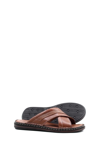MirgeShoes Erkek Terlik İçi Dışı Hakiki Deri Taba MRG01258131390