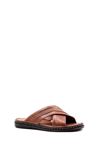 MirgeShoes Erkek Terlik İçi Dışı Hakiki Deri Taba MRG01258131390