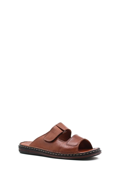MirgeShoes Erkek Terlik İçi Dışı Hakiki Deri Taba MRG01258131399