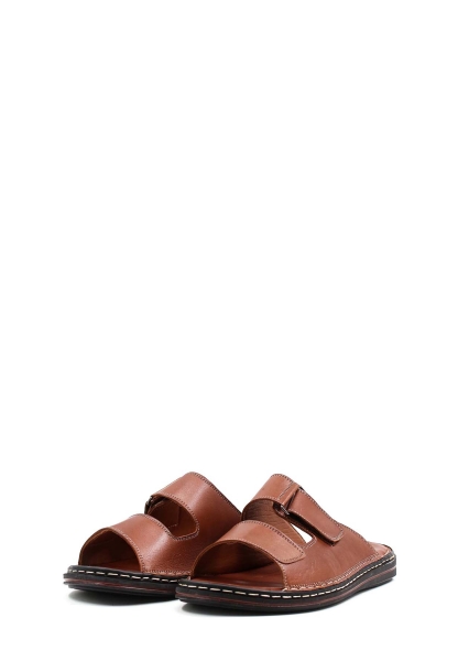 MirgeShoes Erkek Terlik İçi Dışı Hakiki Deri Taba MRG01258131399