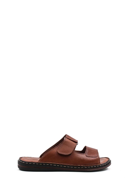 MirgeShoes Erkek Terlik İçi Dışı Hakiki Deri Taba MRG01258131399