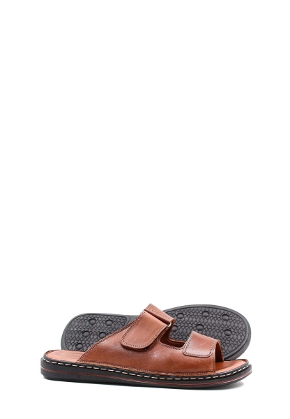MirgeShoes Erkek Terlik İçi Dışı Hakiki Deri Taba MRG01258131399