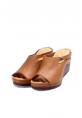 MirgeShoes Kadın Dolgu Topuk Terlik İçi Dışı Hakiki Deri Taba  MRG0111022611113