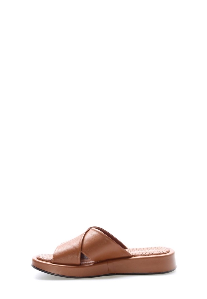 MirgeShoes Kadın Düz Terlik İçi Dışı Hakiki Deri Taba  MRG01840261917