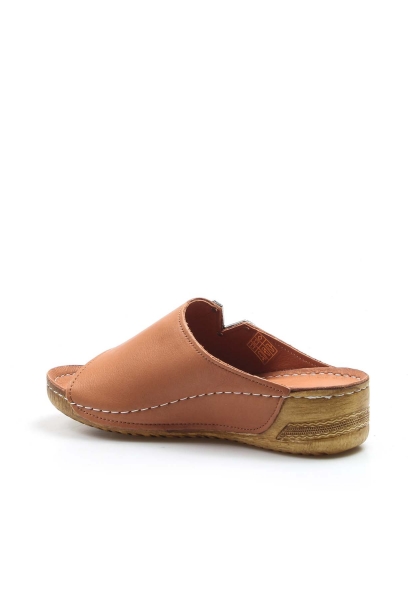 MirgeShoes Kadın Kısa Dolgu Topuklu Terlik İçi Dışı Hakiki Deri Taba  MRG011102261323