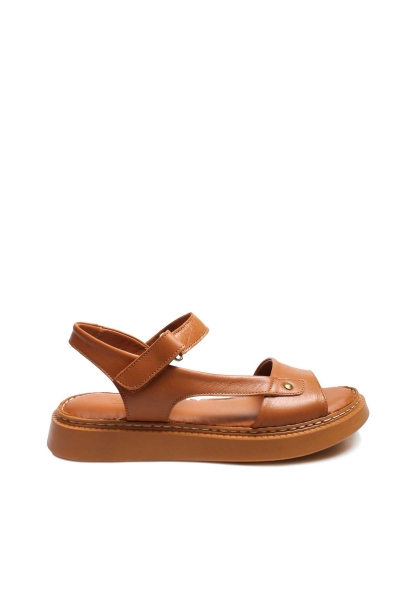 MirgeShoes Kadın Sandalet İçi Dışı Hakiki Deri Taba  MRG017512611059