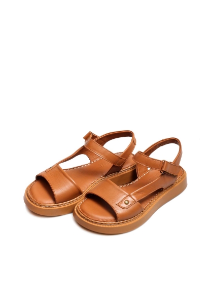 MirgeShoes Kadın Sandalet İçi Dışı Hakiki Deri Taba  MRG017512611059