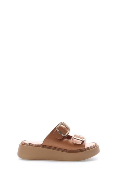 MirgeShoes Kadın Terlik İçi Dışı Hakiki Deri Taba  MRG017512611357