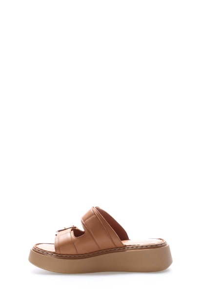 MirgeShoes Kadın Terlik İçi Dışı Hakiki Deri Taba  MRG017512611357