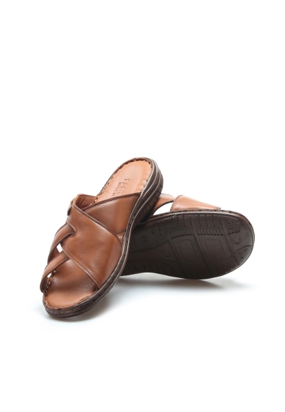 MirgeShoes Erkek Terlik İçi Dışı Hakiki Deri Taba MRG011082131237