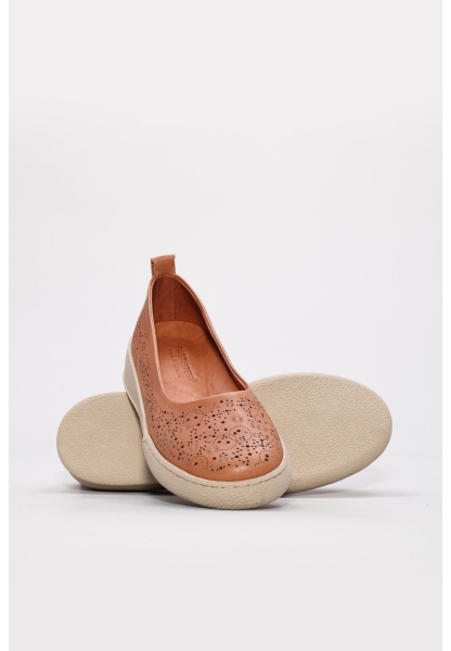MirgeShoes Taba Rahat Kadın Babet Ayakkabı İçi Dışı Hakiki Deri MRG017872613548
