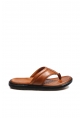 MirgeShoes Erkek Parmak Arası Terlik İçi Dışı Hakiki Deri Taba MRG011481317-428