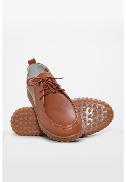 MirgeShoes Taba Bağcıklı Kadın Casual Ayakkabı İçi Dışı Hakiki Deri MRG017132612827