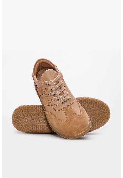 MirgeShoes Taba Bağcıklı Kadın Casual Ayakkabı İçi Dışı Hakiki Deri MRG013762612221