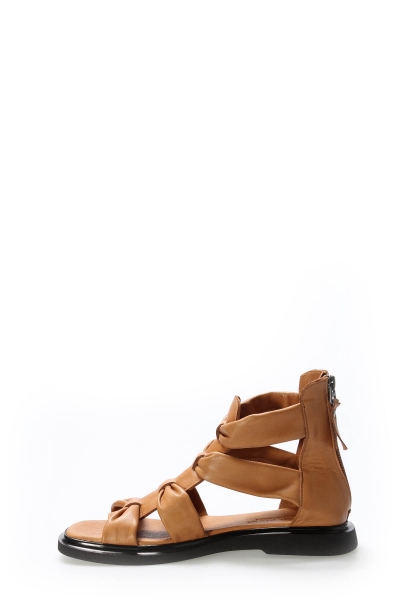 MirgeShoes Kadın Sandalet İçi Dışı Hakiki Deri Taba  MRG01254261333