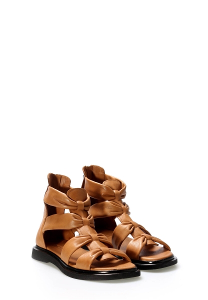 MirgeShoes Kadın Sandalet İçi Dışı Hakiki Deri Taba  MRG01254261333