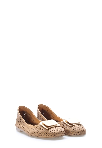 MirgeShoes Taba Rahat Kadın Babet Ayakkabı İçi Dışı Hakiki Deri MRG013402610219