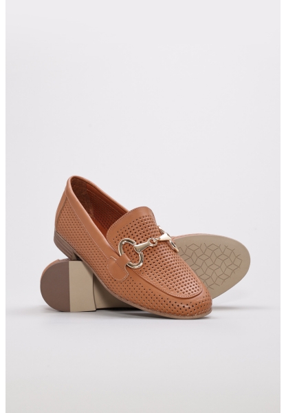MirgeShoes Taba Rahat Kadın Babet Ayakkabı İçi Dışı Hakiki Deri MRG0178726160002228