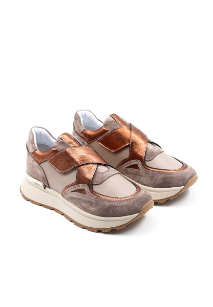 MirgeShoes Vizon-Bakır Bantlı Kadın Casual Ayakkabı İçi Dışı Hakiki Deri MRG0188726124272