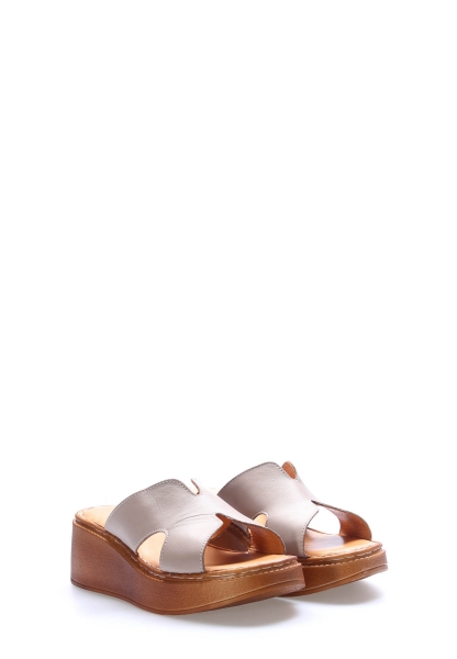 MirgeShoes Kadın Dolgu Topuk Terlik İçi Dışı Hakiki Deri Vizon  MRG011102ZA1477