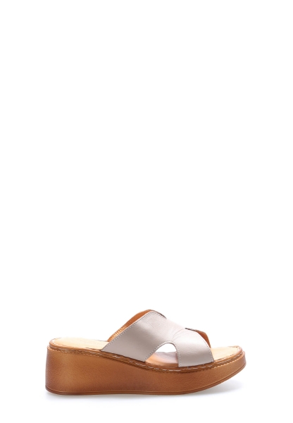 MirgeShoes Kadın Dolgu Topuk Terlik İçi Dışı Hakiki Deri Vizon  MRG011102ZA1477