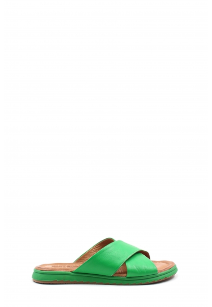 MirgeShoes Kadın Düz Terlik İçi Dışı Hakiki Deri Yeşil   MRG017872612661