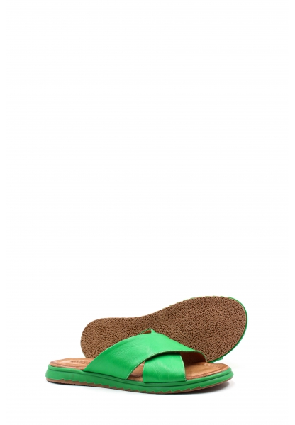 MirgeShoes Kadın Düz Terlik İçi Dışı Hakiki Deri Yeşil   MRG017872612661