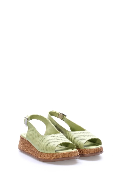 MirgeShoes Kadın Sandalet İçi Dışı Hakiki Deri Yeşil   MRG01357261153408