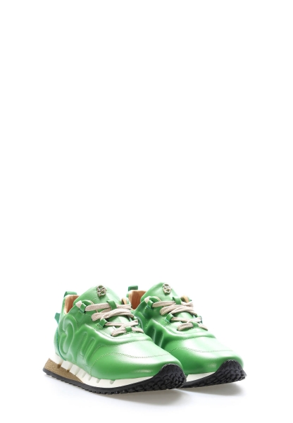 MirgeShoes Yeşil Bağcıklı Kadın Casual Ayakkabı İçi Dışı Hakiki Deri MRG01297261400680