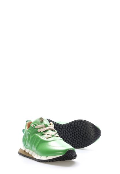 MirgeShoes Yeşil Bağcıklı Kadın Casual Ayakkabı İçi Dışı Hakiki Deri MRG01297261400680