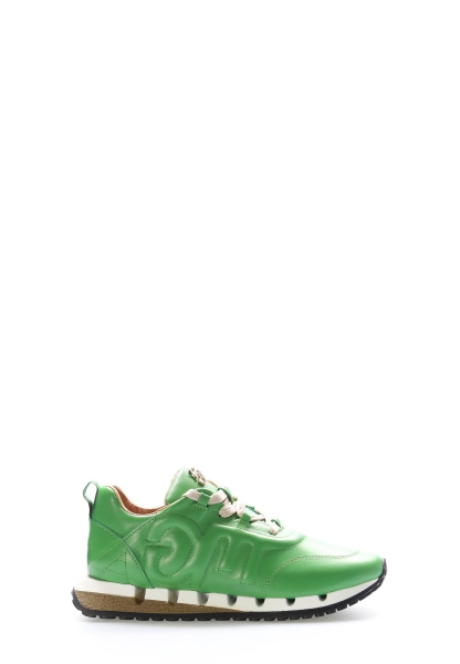 MirgeShoes Yeşil Bağcıklı Kadın Casual Ayakkabı İçi Dışı Hakiki Deri MRG01297261400680