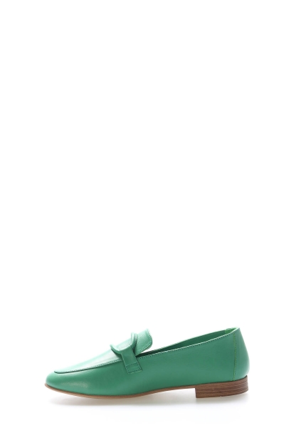 MirgeShoes Yeşil Rahat Kadın Babet Ayakkabı İçi Dışı Hakiki Deri MRG017872615217