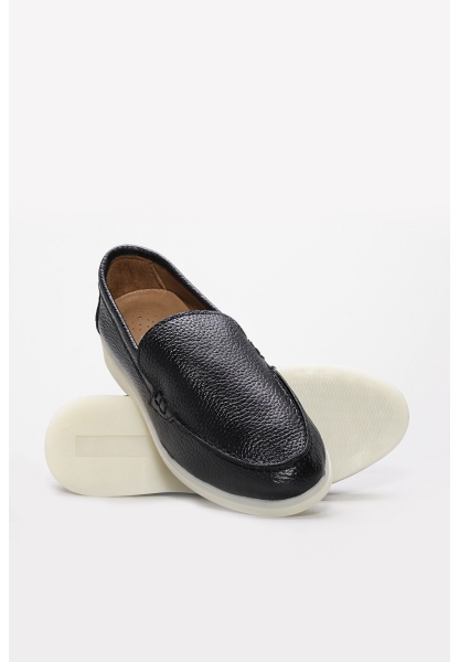 MirgeShoes Siyah Bağcıksız Kadın Casual Ayakkabı İçi Dışı Hakiki Floter Deri MRG01863261235