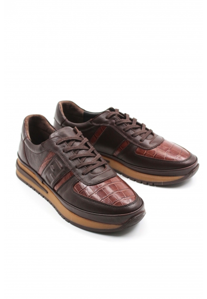 MirgeShoes Kahve Erkek Spor Sneaker Ayakkabı İçi Dışı Hakiki Kroko Deri MRG01730131542